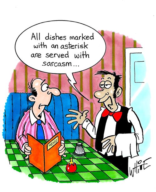 "All dishes marked with an asterisk are served with sarcasm. . ."