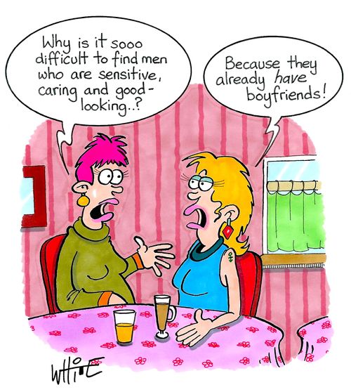"Why is it sooo difficult to find men who are sensitive, caring and good-looking. . . ?"