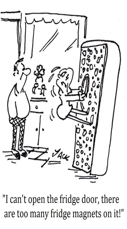 "I can't open the fridge door, there are too many fridge magnets on it!"