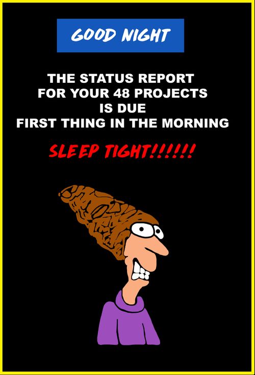 The Status Report For Your 48 Projects Is Due First Thing In The Morning. . . Sleep Tight!!!