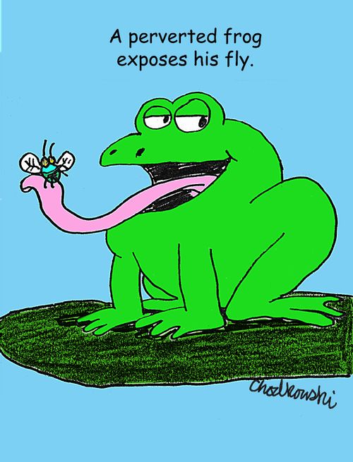 A perverted frog exposes his fly.