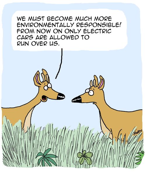 "We must become much more environmentally responsible! From now on only electric cars are allowed to run over us."