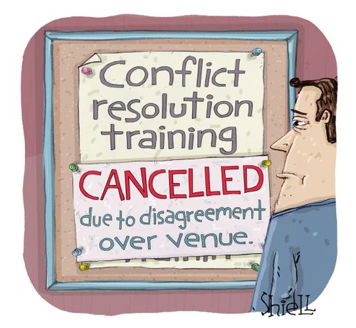Conflict Resolution training cancelled due to disagreement over venue.