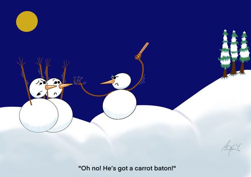 "Oh no! He's got a carrot baton!"