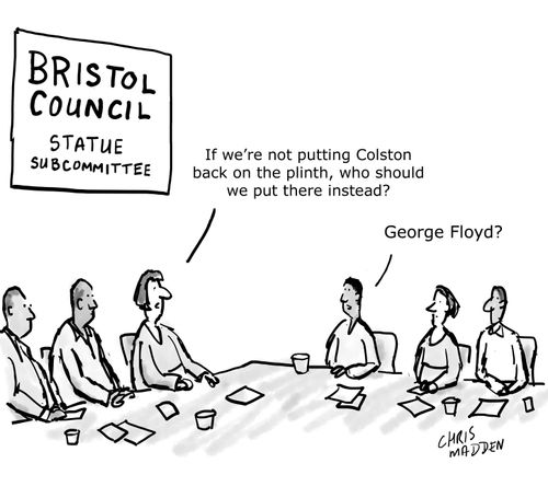 The toppling of the Edward Colston statue in Bristol.