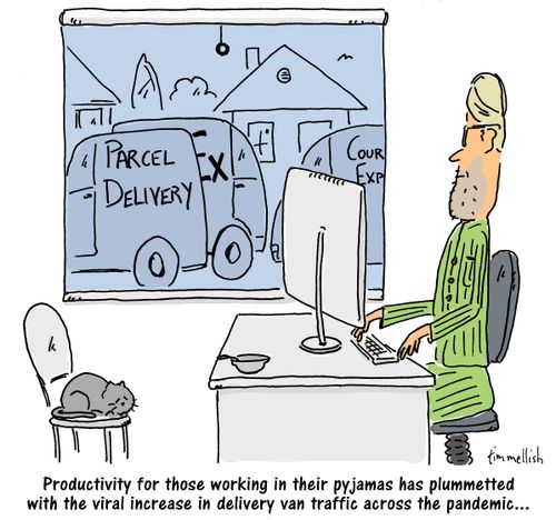 Productivity for those working in their pyjamas has plummeted with the viral increase in delivery can traffic across the pandemic...