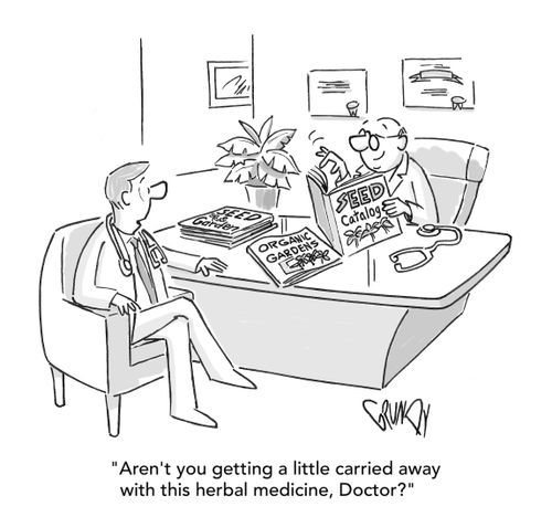 "Aren't you getting a little carried away with this herbal medicine, Doctor?"