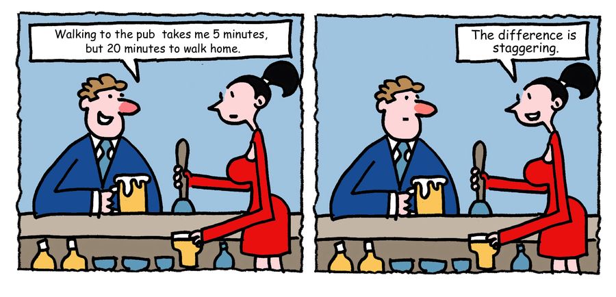 "Walking to the pub takes me 5 minutes, but 20 minutes to walk home." "The difference is staggering."