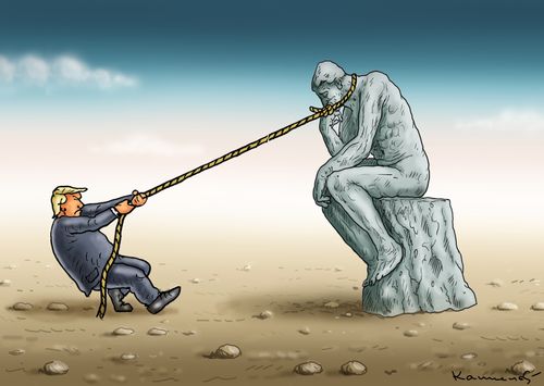 Trump attempting to pull down the thinker