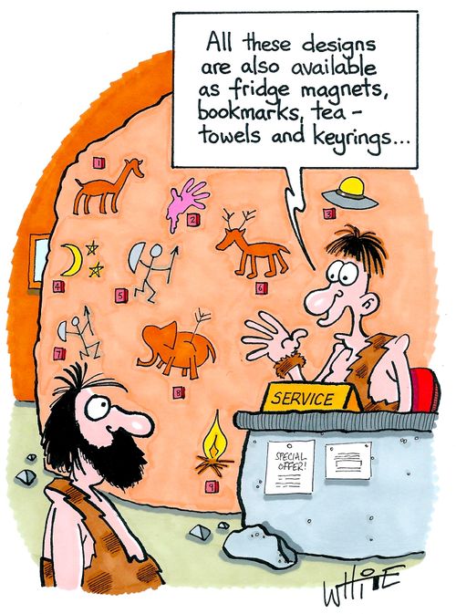 "All these designs are also available as fridge magnets, bookmarks, tea-towels and keyrings."