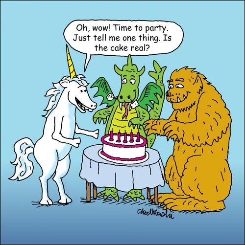 "Oh, wow! Time to party. Just tell me one thing. Is this cake real."