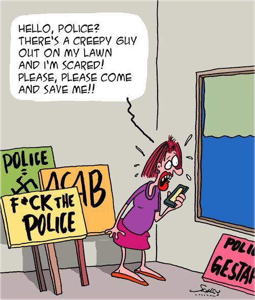 "Hello, Police? There's a creepy guy out on my lawn and I'm scared! Please, please come save me!!"