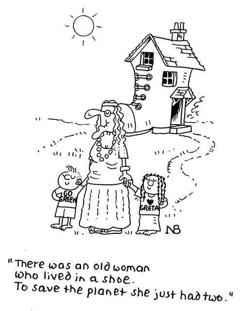 "There was an old woman who lived in a shoe. To save the planet she just had two."