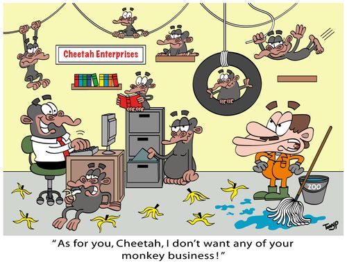 "As for you, Cheetah, I don't want any of your monkey business!"