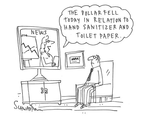 "The dollar fell today in relation to hand sanitizer and toilet paper."
