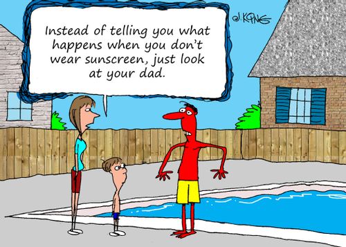 "Instead of telling you what happens when you don't wear sunscreen, just look at your dad."