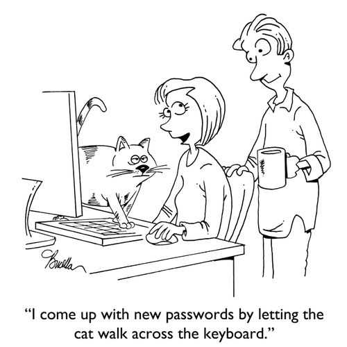 "I come up with new passwords by letting the cat walk across the keyboard."