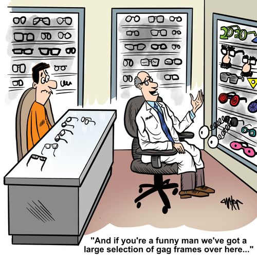 'And if you're a funny man, we've got a large selection of gag frames over here...'