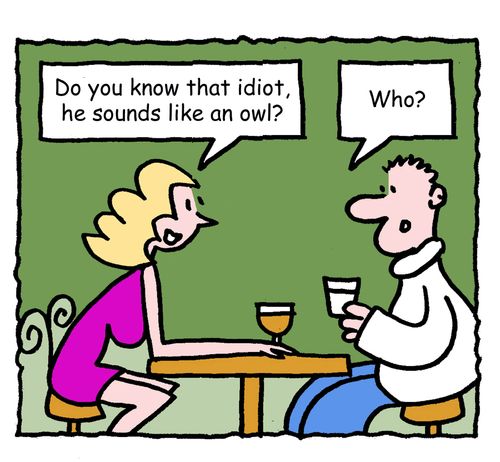 "Do you know that idiot, he sounds like an owl?" 