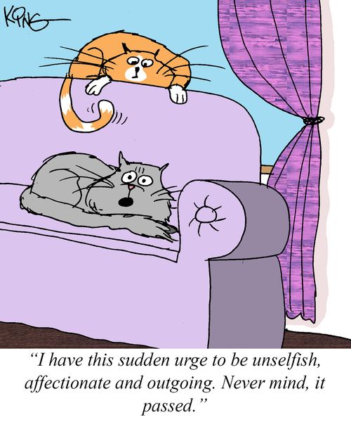 "I have this sudden urge to be unselfish, affectionate and outgoing. Never mind, it passed."