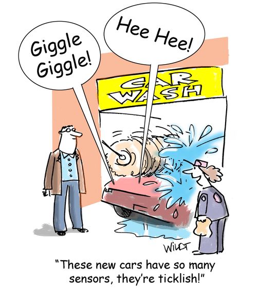 "These new cars have so many sensors, they're ticklish."
