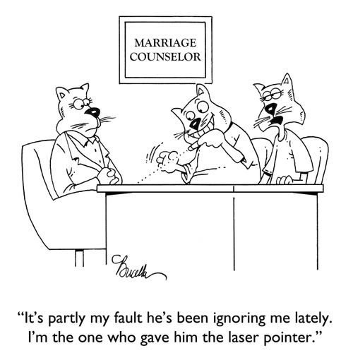 "It's partly my fault he's been ignoring me lately. I'm the one who gave him the laser pointer."