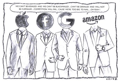 "We can't be assailed and we can't be blackmailed... can't be derailed and will not be curtailed... competition will fail... cause we're too big to nail... oh, yeah!"