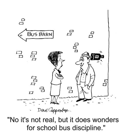 "No, it's not real, but it does wonders for school bus discipline."