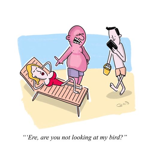 "'Ere, are you not looking at my bird?"