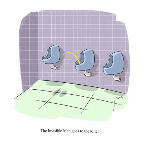 The Invisible Man goes to the toilet.