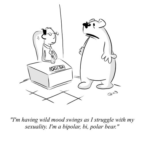 "I'm having wild mood swings as I struggle with my sexuality. I'm a bipolar, bi, polar bear."