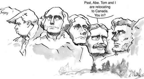 "Psst, Abe. Tom and I are relocating to Canada. You in?"