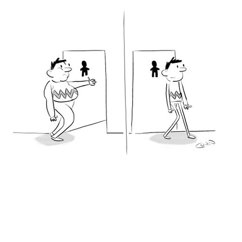 A man goes to the toilet and loses weight in the process.