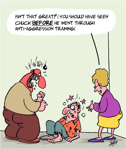 "Isn't that great?! You should have seen Chuck before he went through anti-aggression training."