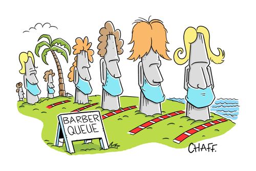 Easter Island Safe Distancing Barber Queue