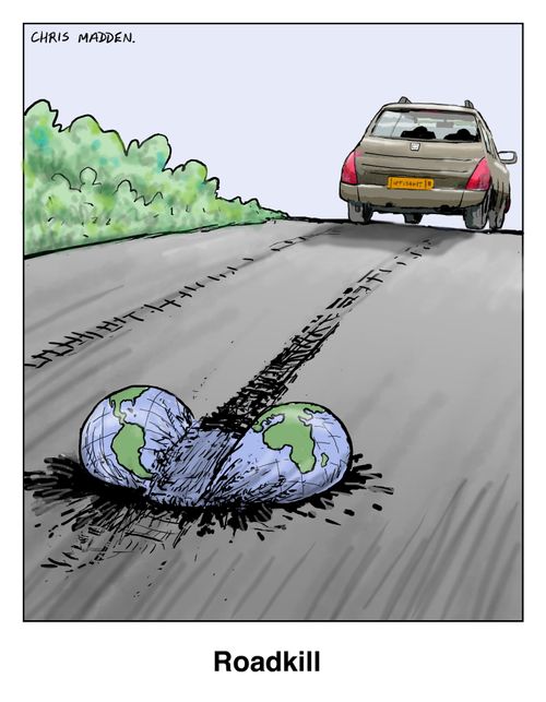 Roadkill – a car crushing the earth
