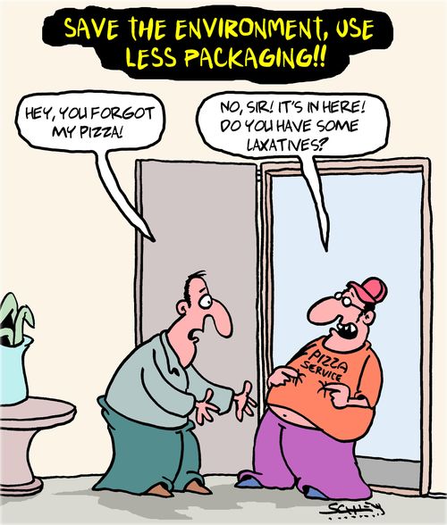 Save the environment, use less packaging!!"