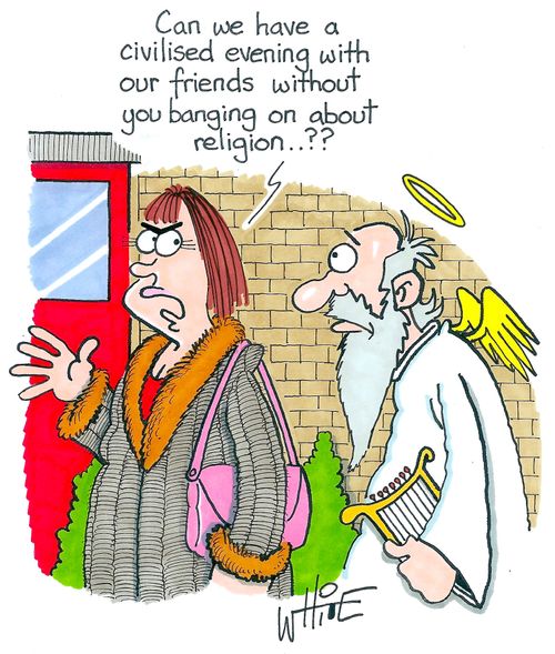 "Can we have a civilised evening with our friends without you banging on about religion...?"