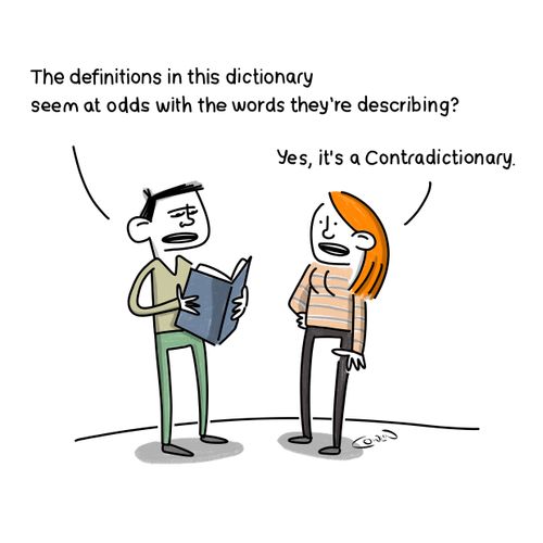 "The definitions in this dictionary seem at odds with the words they're describing?"