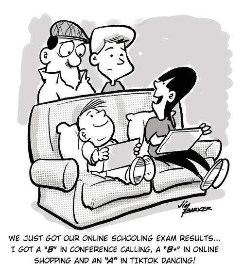"We just got our online schooling exam results..."