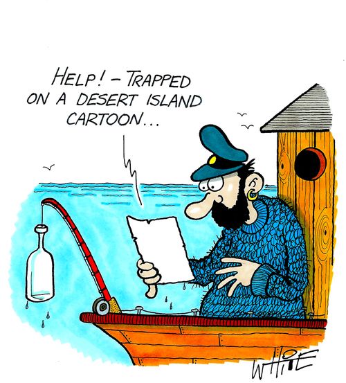 Help! Trapped on a desert island cartoon...