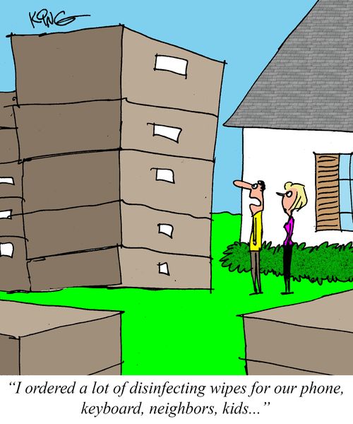 "I ordered a lot of disinfecting wipes for our phone, keyboard, neighbors, kids..."
