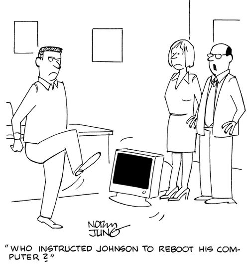"Who instructed Johnson to reboot his computer?"