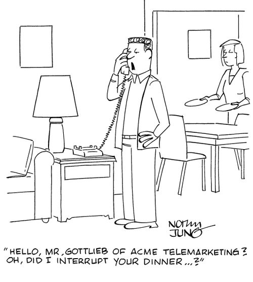 "Hello, Mr. Gottlieb of Acme Telemarketing? Oh, did I interrupt your dinner...?"