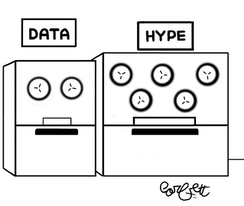 Two computers, smaller one labeled DATA, the larger one, HYPE