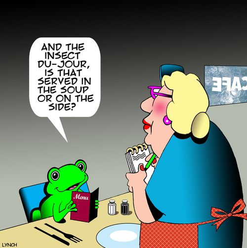 "And the insect du-jour, is that served in the soup or on the side?"