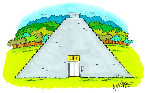 A Mesoamerican pyramid with a lift
