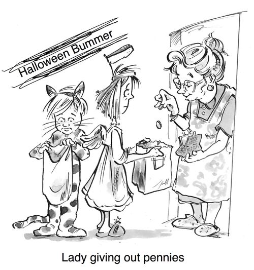 Halloween Bummer: Lady giving out pennies