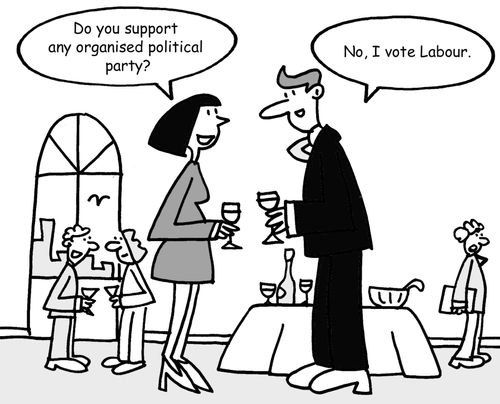 "Do you support any organised political party?" "No, I vote Labour."