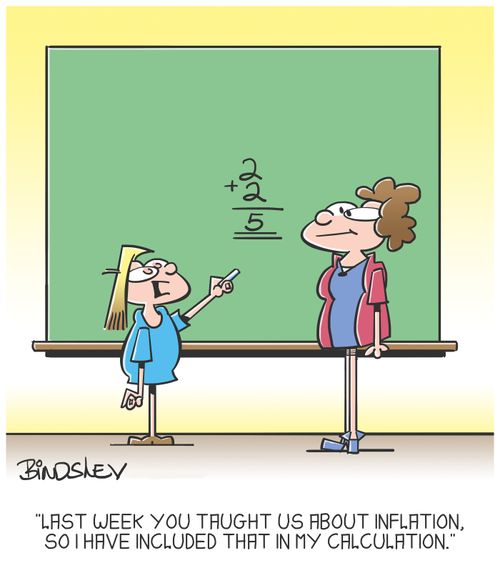 "Last week you taught us about inflation, so I have included that in my calculation."